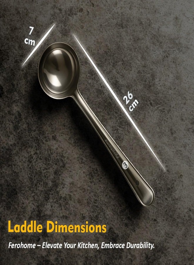 مغرفة دهن من الفولاذ المقاوم للصدأ من فيروهوم | طقم من 3 قطع (3، 5، 7) | ملعقة تقديم متينة للشوربات والكاري والمرق | حواف دائرية | آمنة للغسل في غسالة الأطباق - Image 5